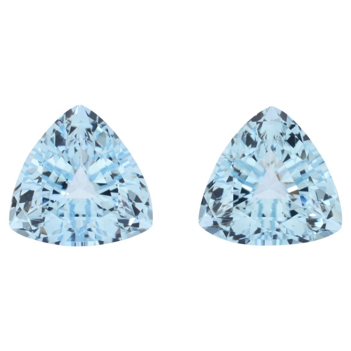 Aquamarine Earrings Loose Gemstones 4.57 Carat Trillion Unmounted Pair For Sale