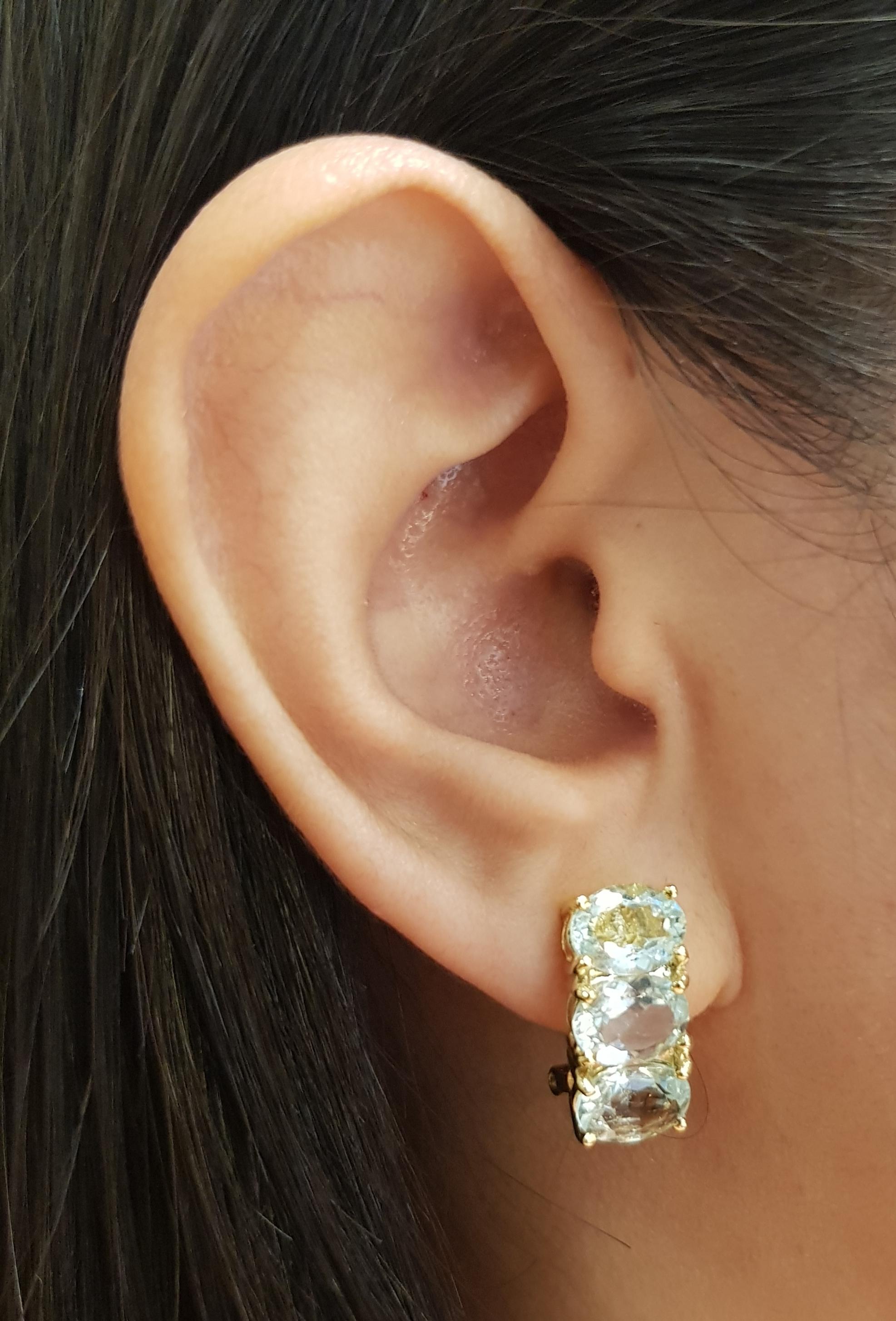 Aquamarine 5.82 carats Earrings set in 14K Gold Settings

Width: 0.8 cm 
Length: 1.9 cm
Total Weight: 9.25 grams

