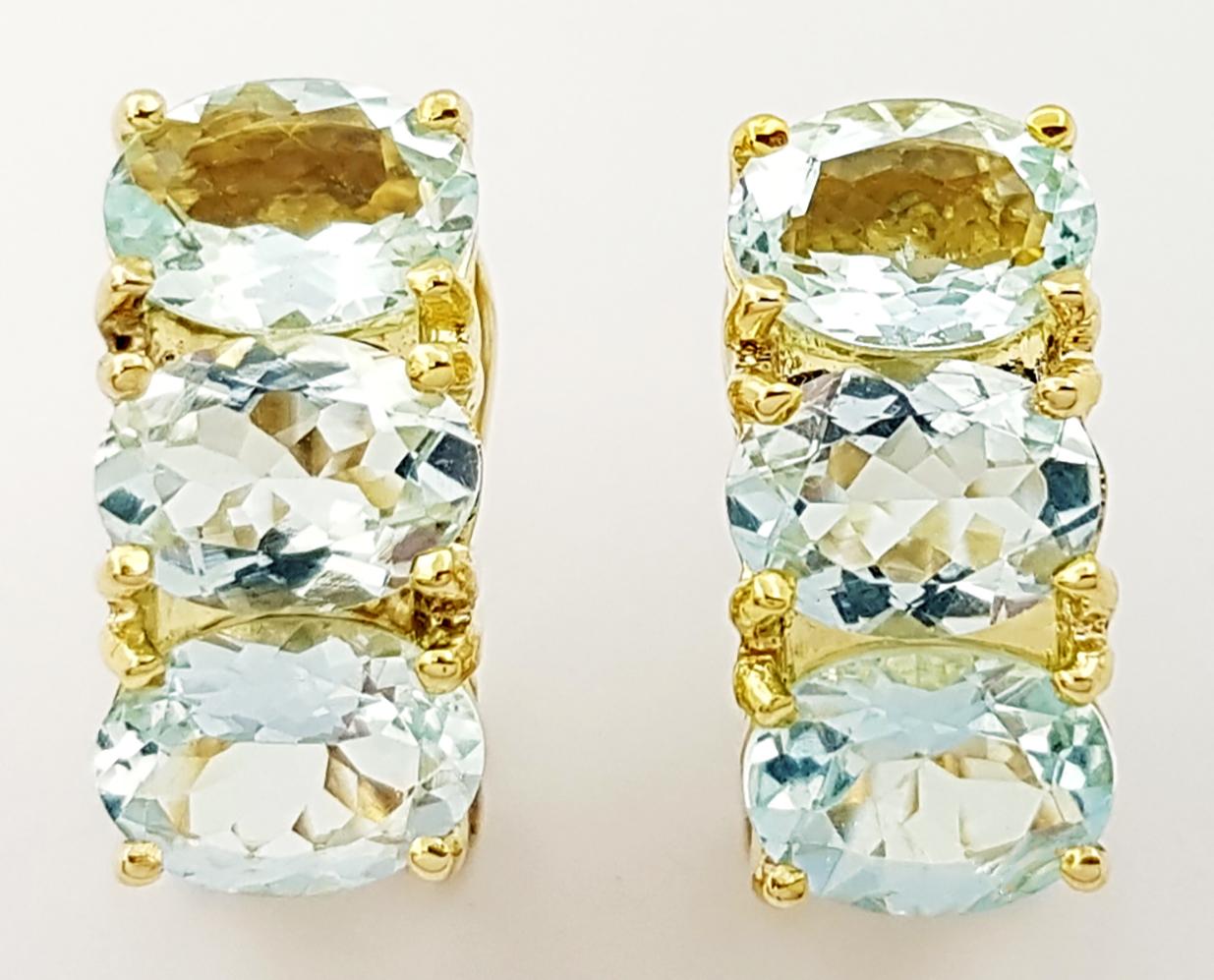 Contemporary Aquamarine Earrings set in 14K Gold Settings For Sale