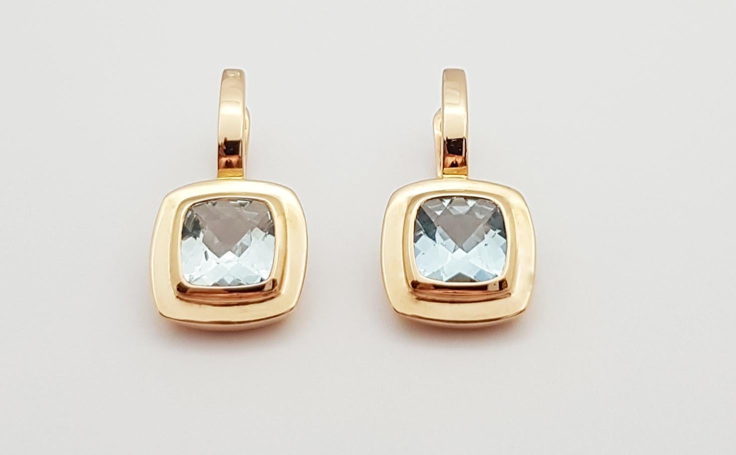 Contemporary Aquamarine Earrings Set in 18 Karat Rose Gold Settings For Sale