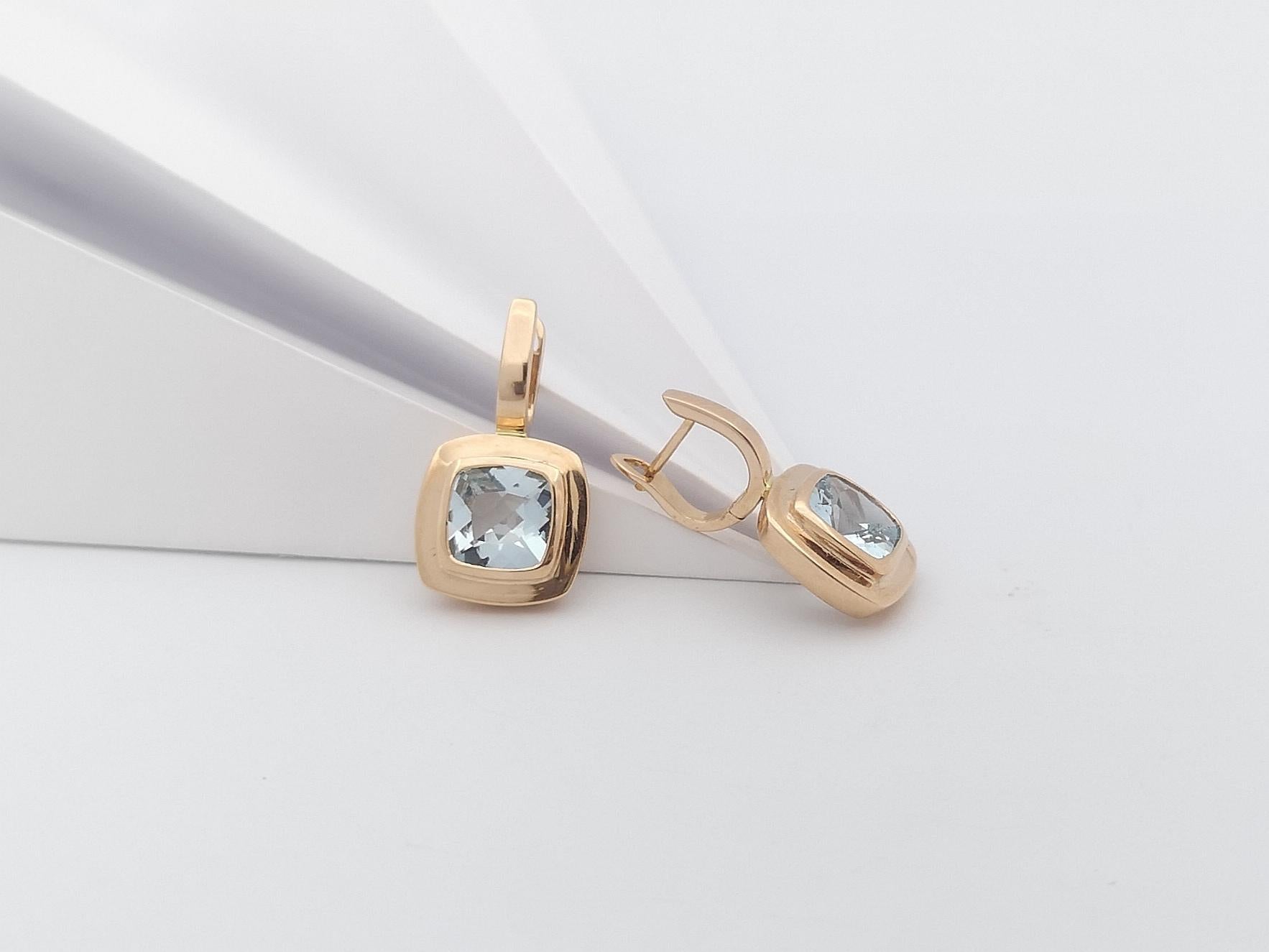 Aquamarine Earrings Set in 18 Karat Rose Gold Settings For Sale 2