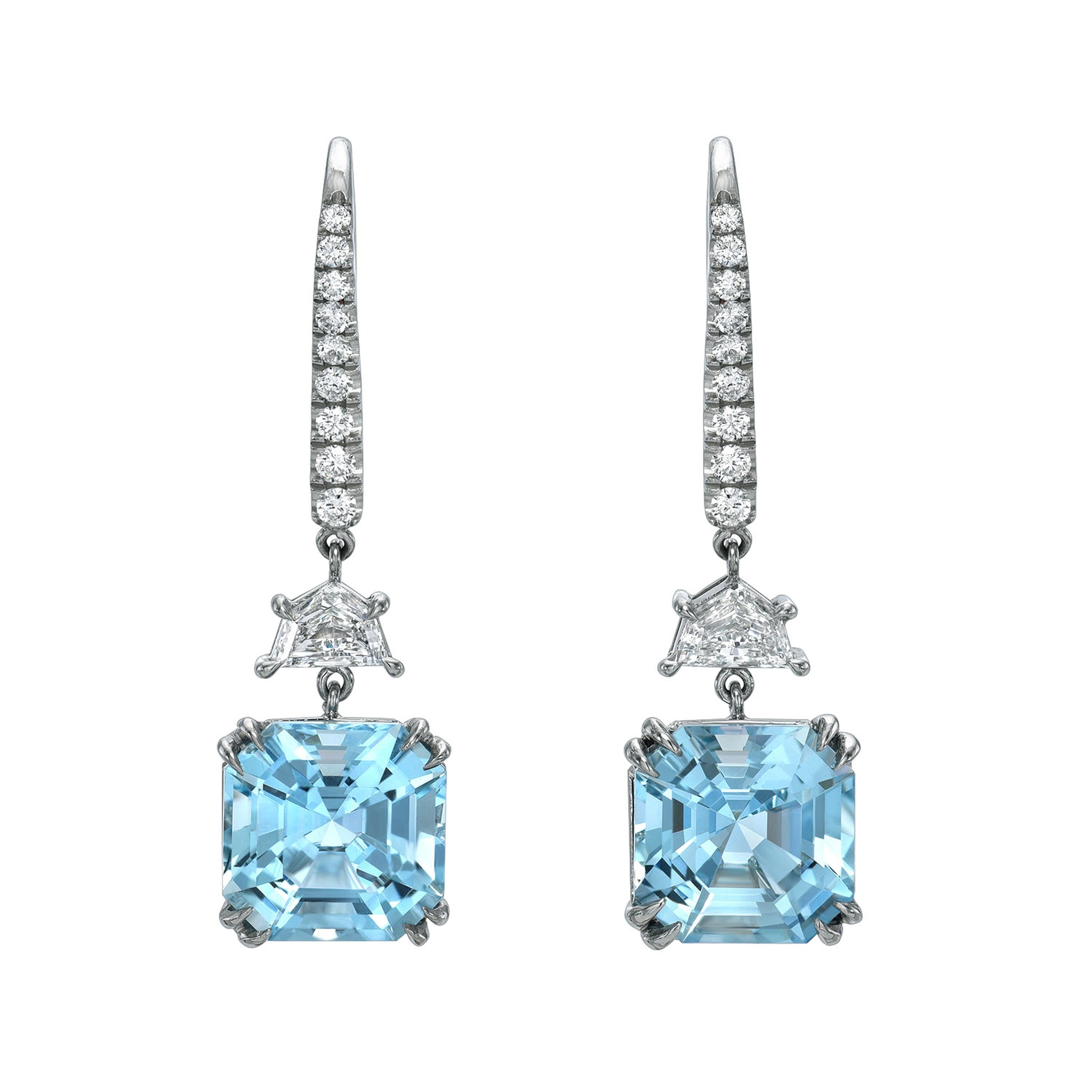 Boucles d'oreilles aigue-marine carrée taille émeraude - 1stdibs Luxury Jewelry Beverly Hills en vente 2