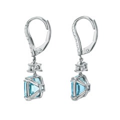 4.83 Carat Square Octagon Aquamarine Platinum Earrings with Cadillac Diamonds