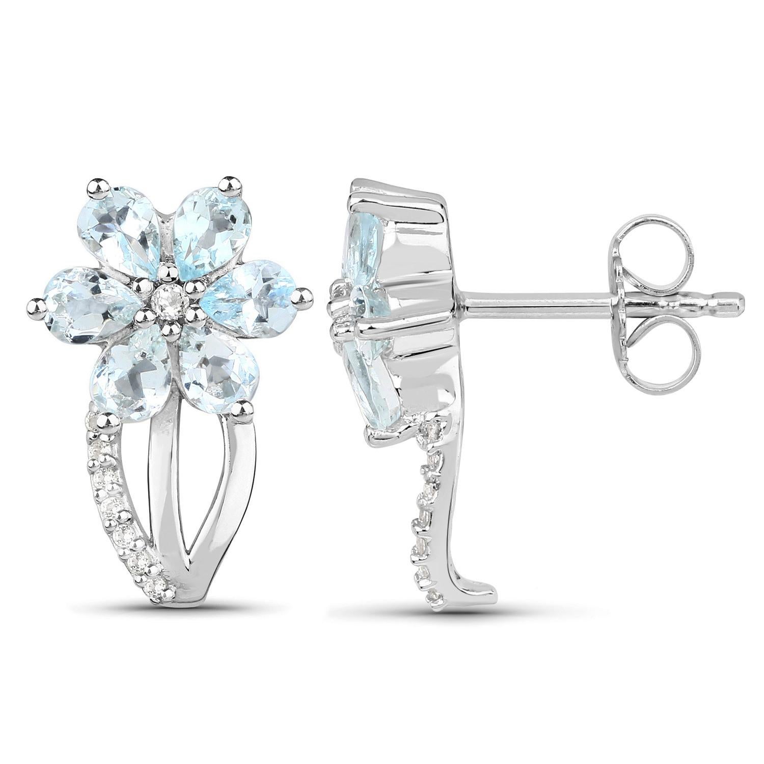 Contemporain Boucles d'oreilles Aigue-marine Topaze blanche 1.52 Carats Argent Sterling en vente