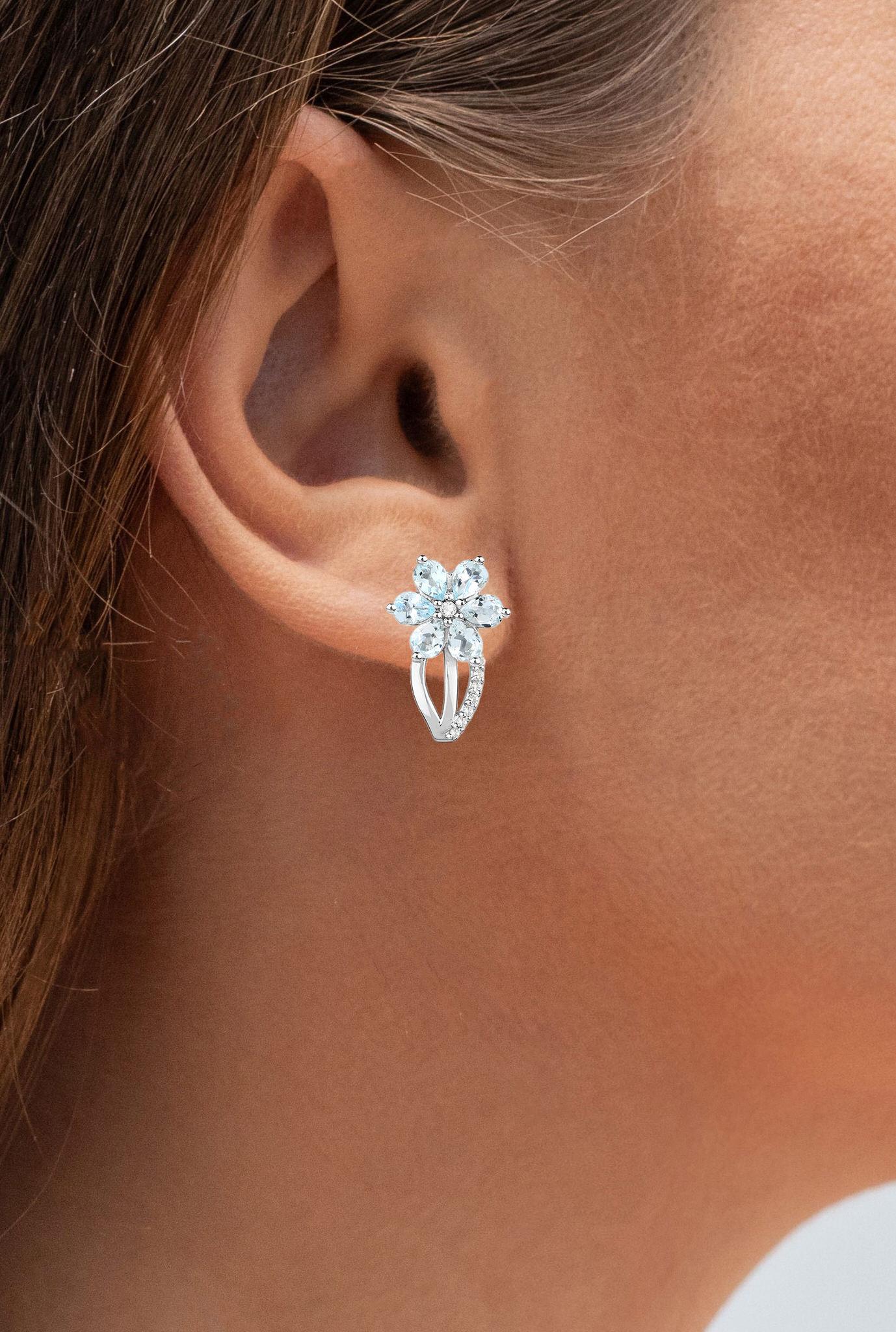 Taille mixte Boucles d'oreilles Aigue-marine Topaze blanche 1.52 Carats Argent Sterling en vente
