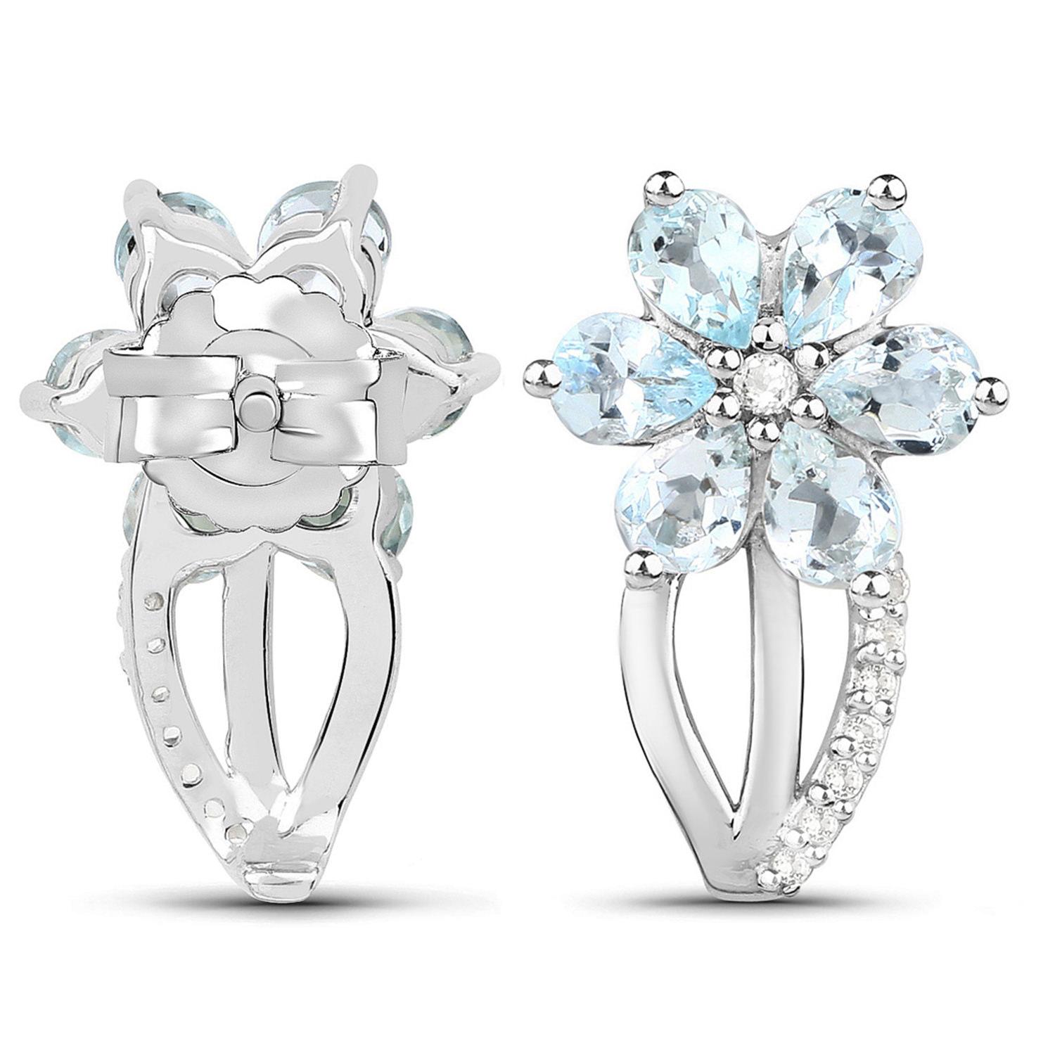 Boucles d'oreilles Aigue-marine Topaze blanche 1.52 Carats Argent Sterling Excellent état - En vente à Punta Gorda, FL