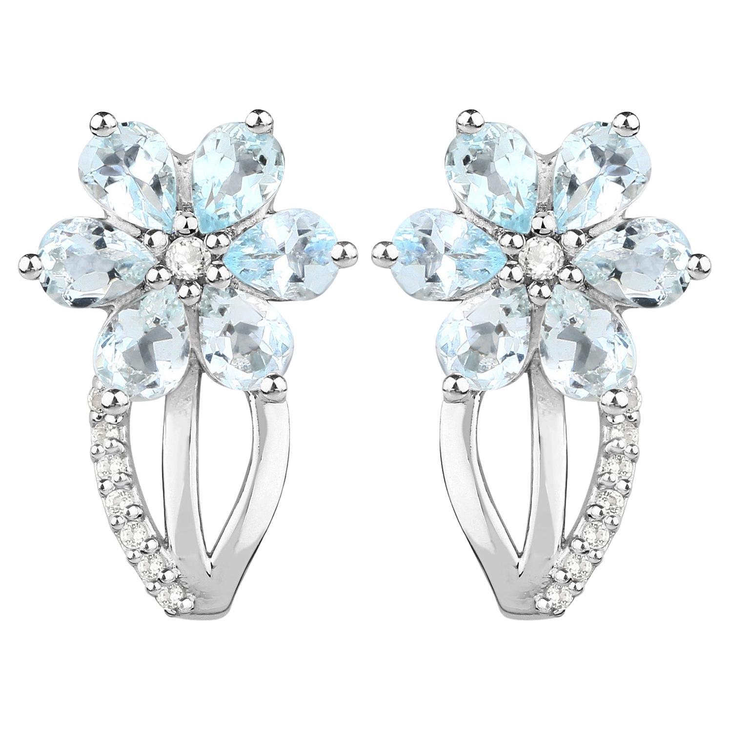 Aquamarine Earrings White Topaz 1.52 Carats Sterling Silver