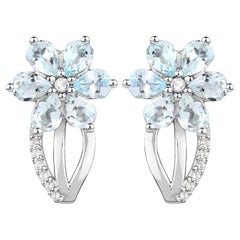 Aquamarine Earrings White Topaz 1.52 Carats Sterling Silver