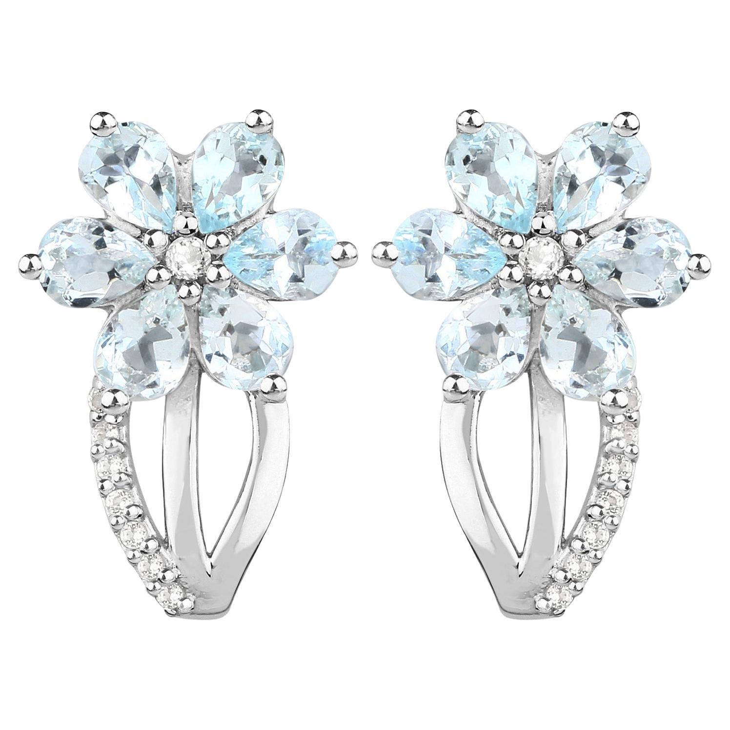 Aquamarine Earrings White Topaz 1.52 Carats Sterling Silver For Sale