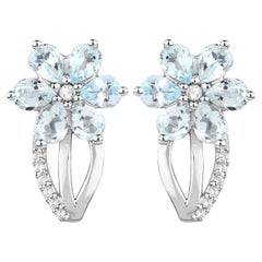 Aquamarine Earrings White Topaz 1.52 Carats Sterling Silver