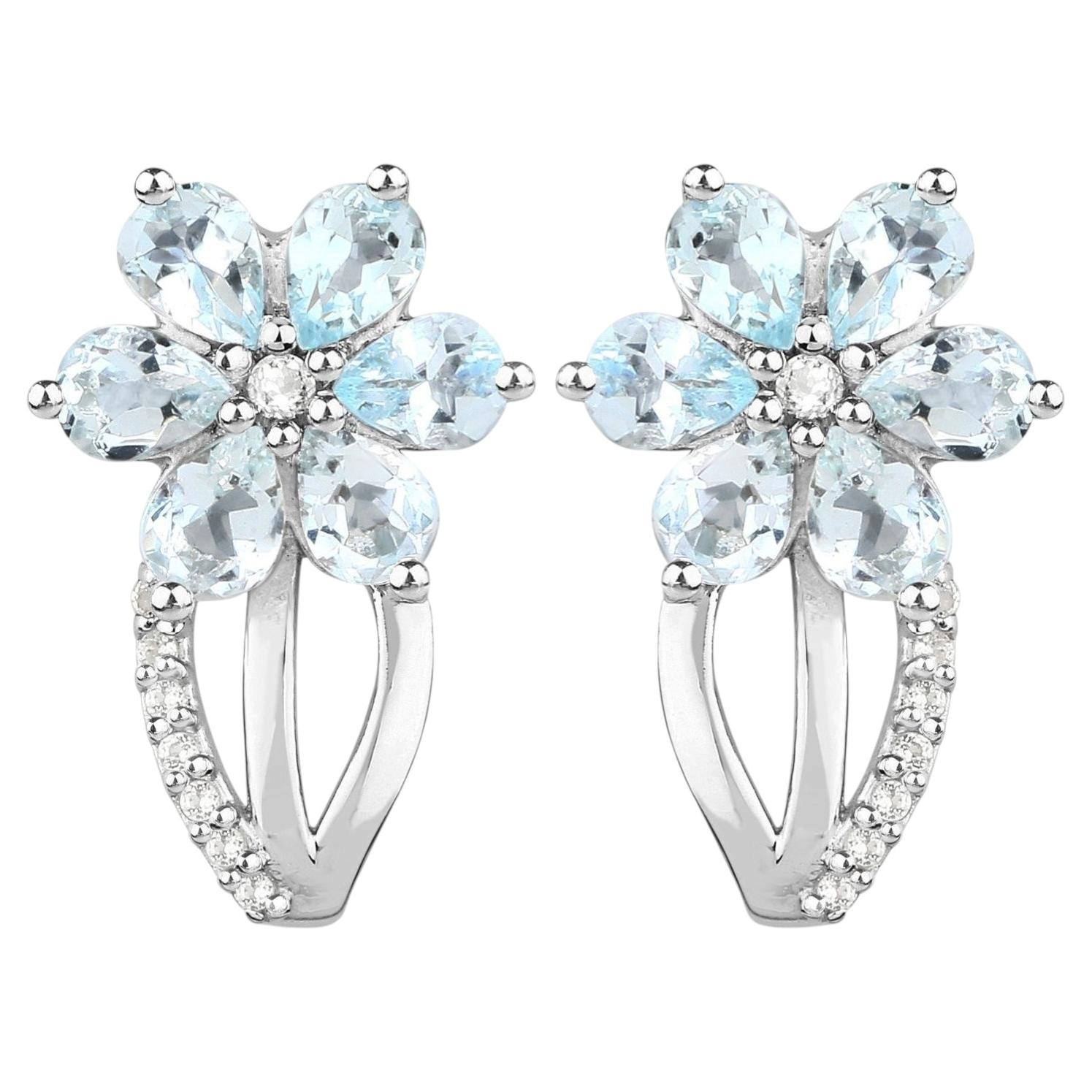 Aquamarin-Ohrringe Weißer Topas 1,52 Karat Sterling Silber
