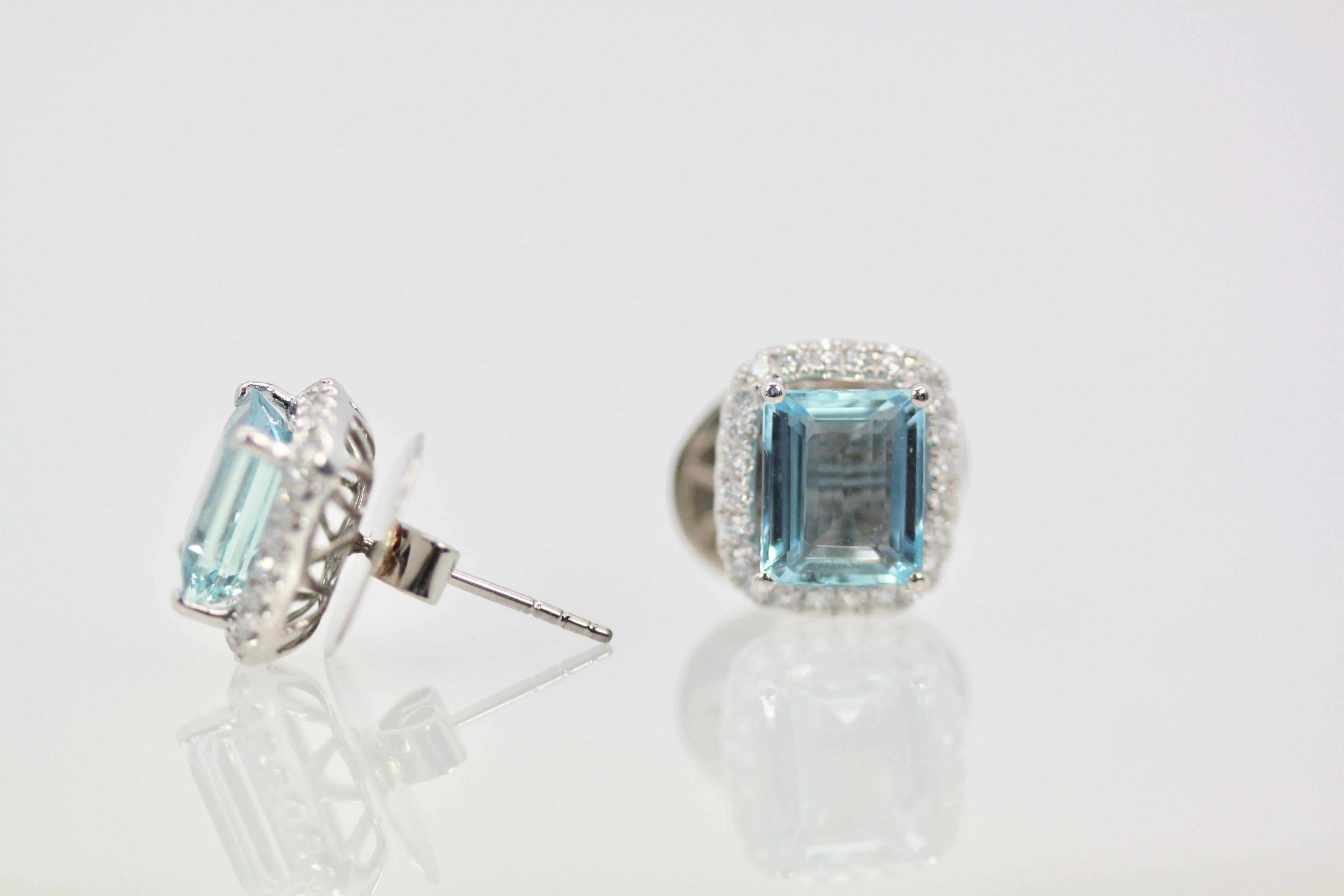 Aquamarine Earrings with a Diamond Surround 1