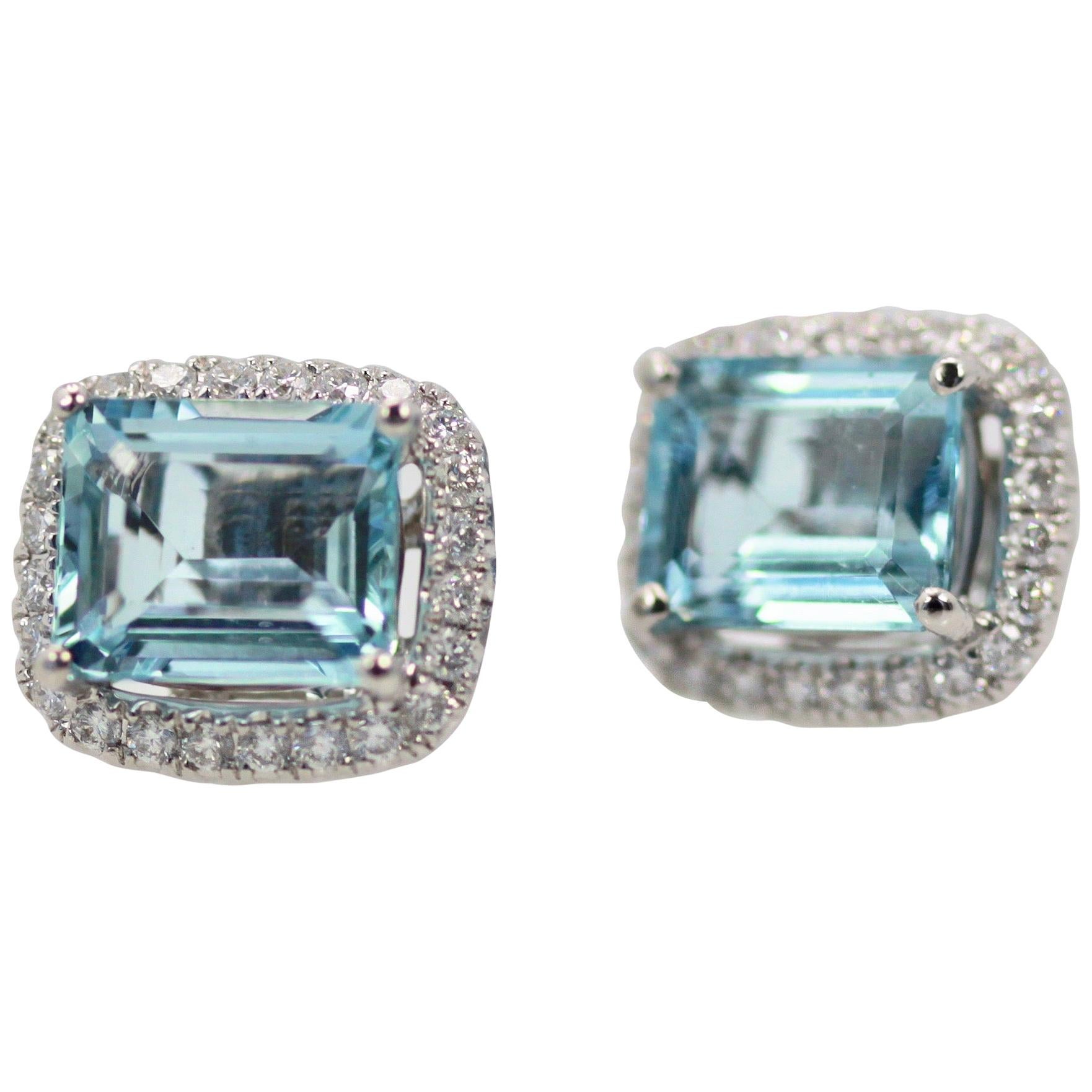 Aquamarine Earrings with a Diamond Surround