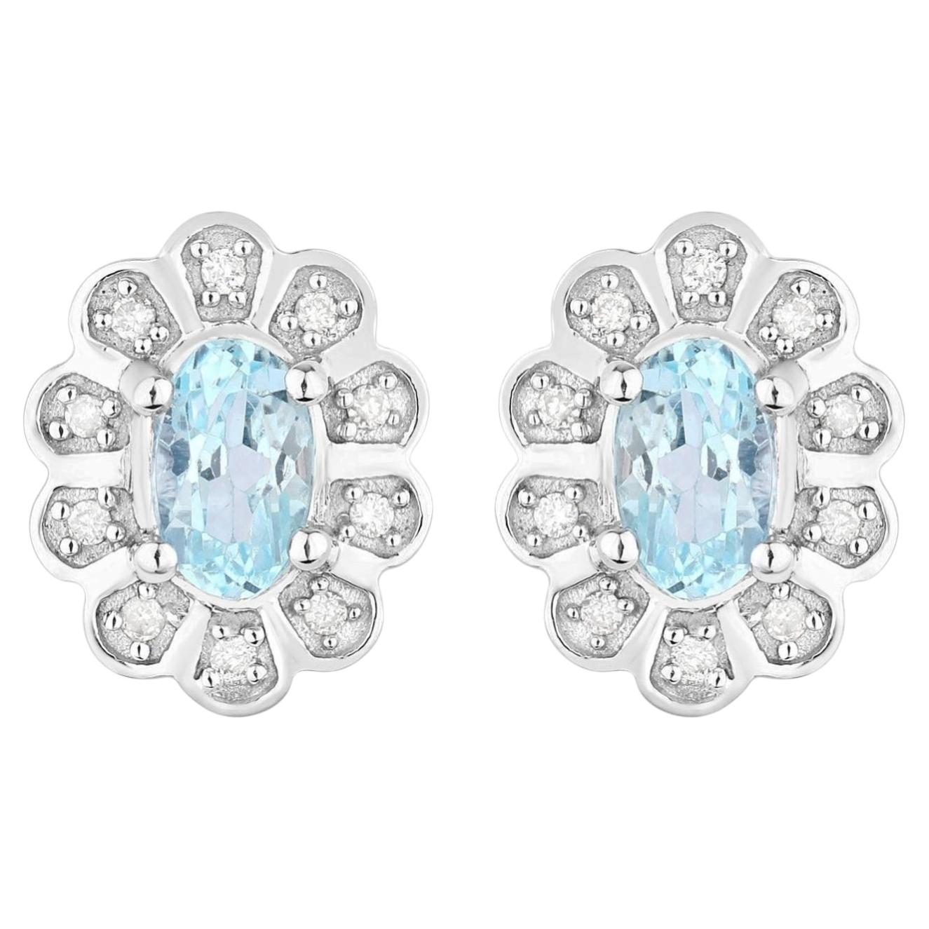 Aquamarin-Ohrringe mit Diamanten 0,42 Karat 14K Weißgold