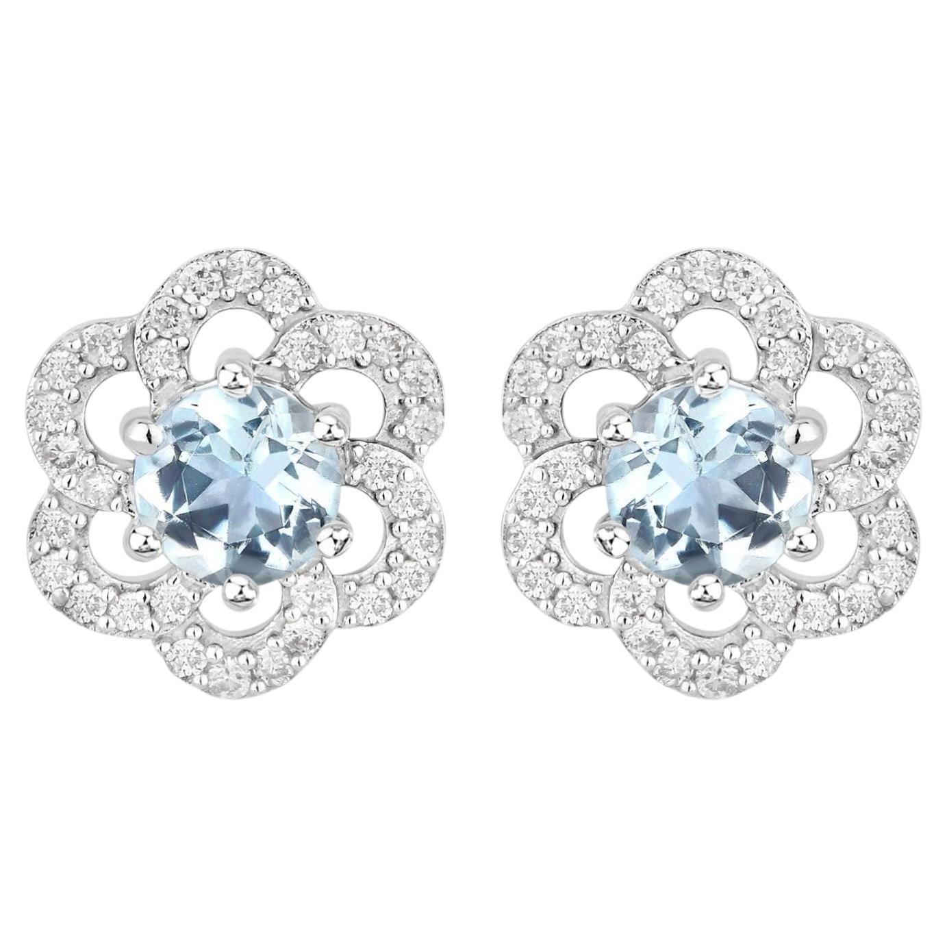 Aquamarin-Ohrringe mit Diamanten 0,58 Karat 14K Weißgold