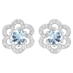 Aquamarine Earrings With Diamonds 0.58 Carats 14K White Gold