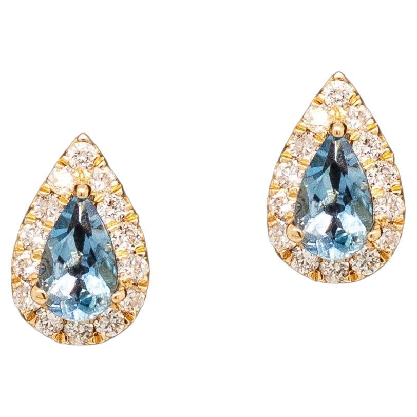 Orecchini con acquamarina e accenti di diamanti estratti dalla terra: Oro massiccio 14k, pera 5x3 mm