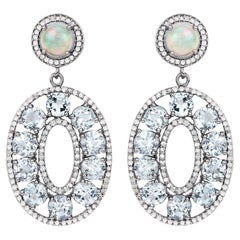 Aquamarin-Ohrringe mit Opalen und Diamanten 11,82 Karat Sterlingsilber