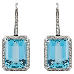 Used "Costis" Aquamarine Earrings with 25.50 carats Aquamarines and Diamonds