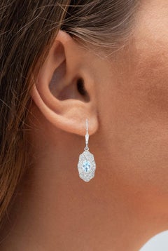 Aquamarin-Ohrringe mit weißem Topas 0,92 Karat Sterling Silber