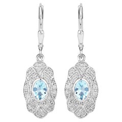 Aquamarin-Ohrringe mit weißem Topas 0,92 Karat Sterling Silber