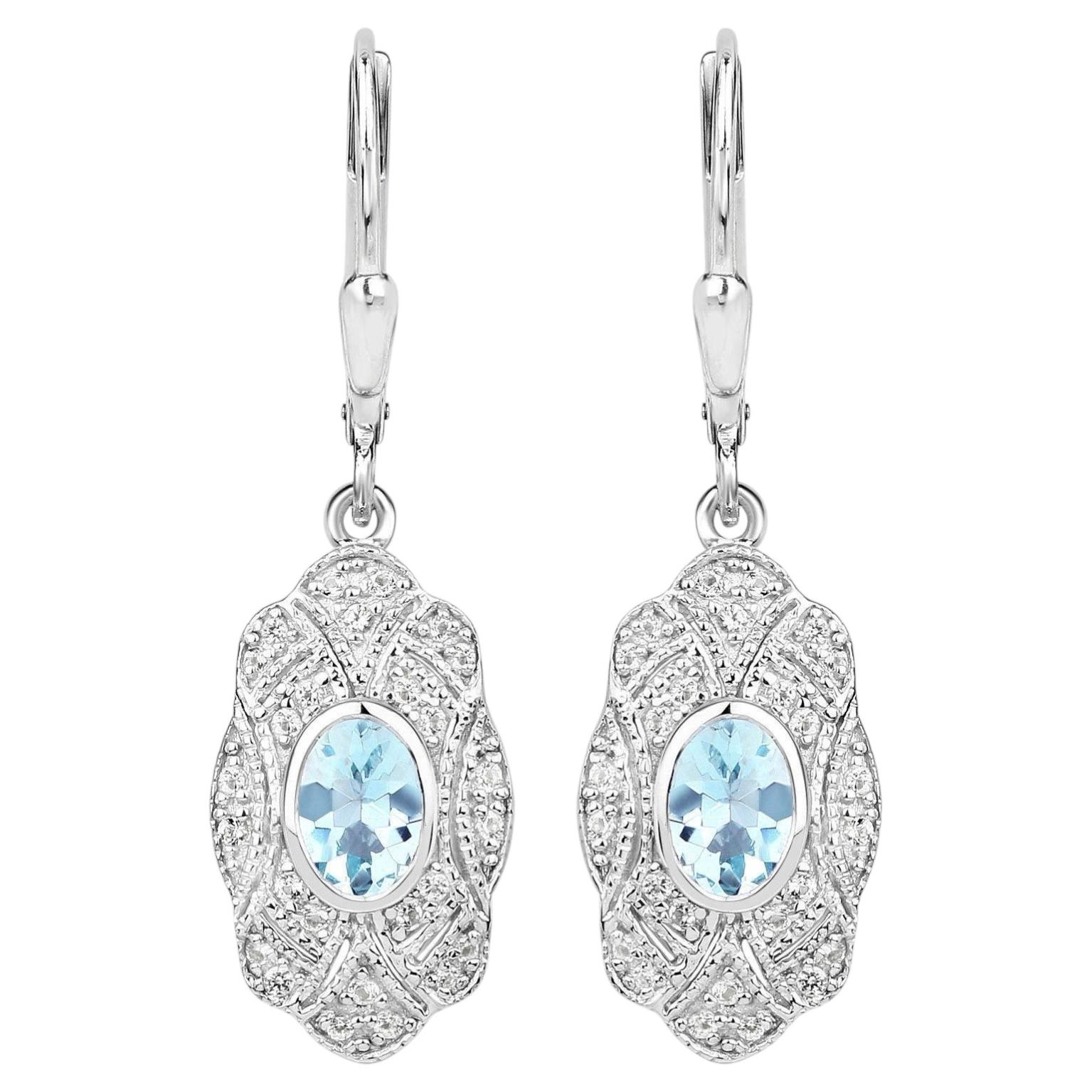 Aquamarin-Ohrringe mit weißem Topas 0,92 Karat Sterling Silber