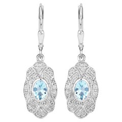 Aquamarin-Ohrringe mit weißem Topas 0,92 Karat Sterling Silber