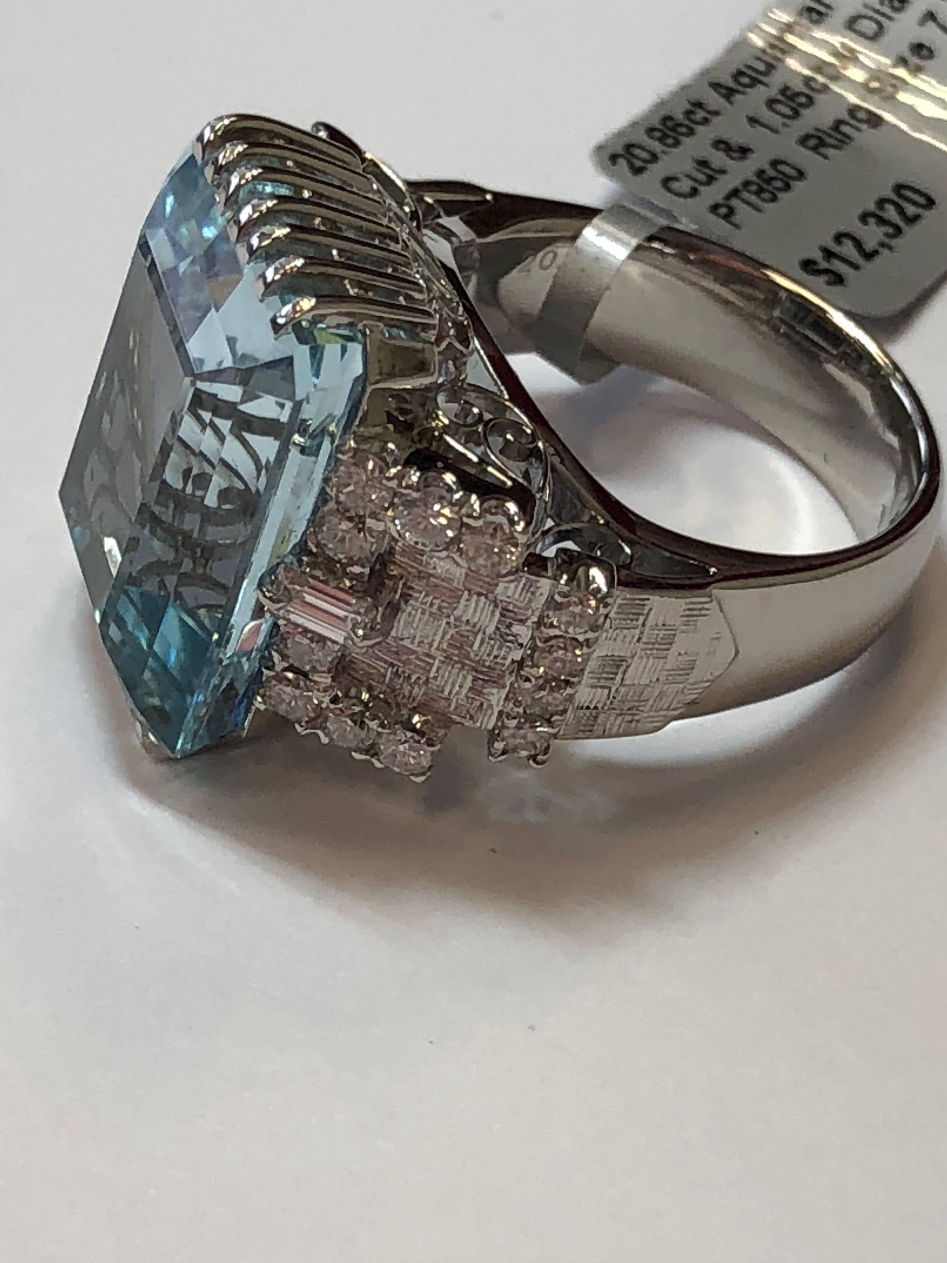 Aquamarine Emerald Cut and Diamond Cocktail Ring in Platinum 1