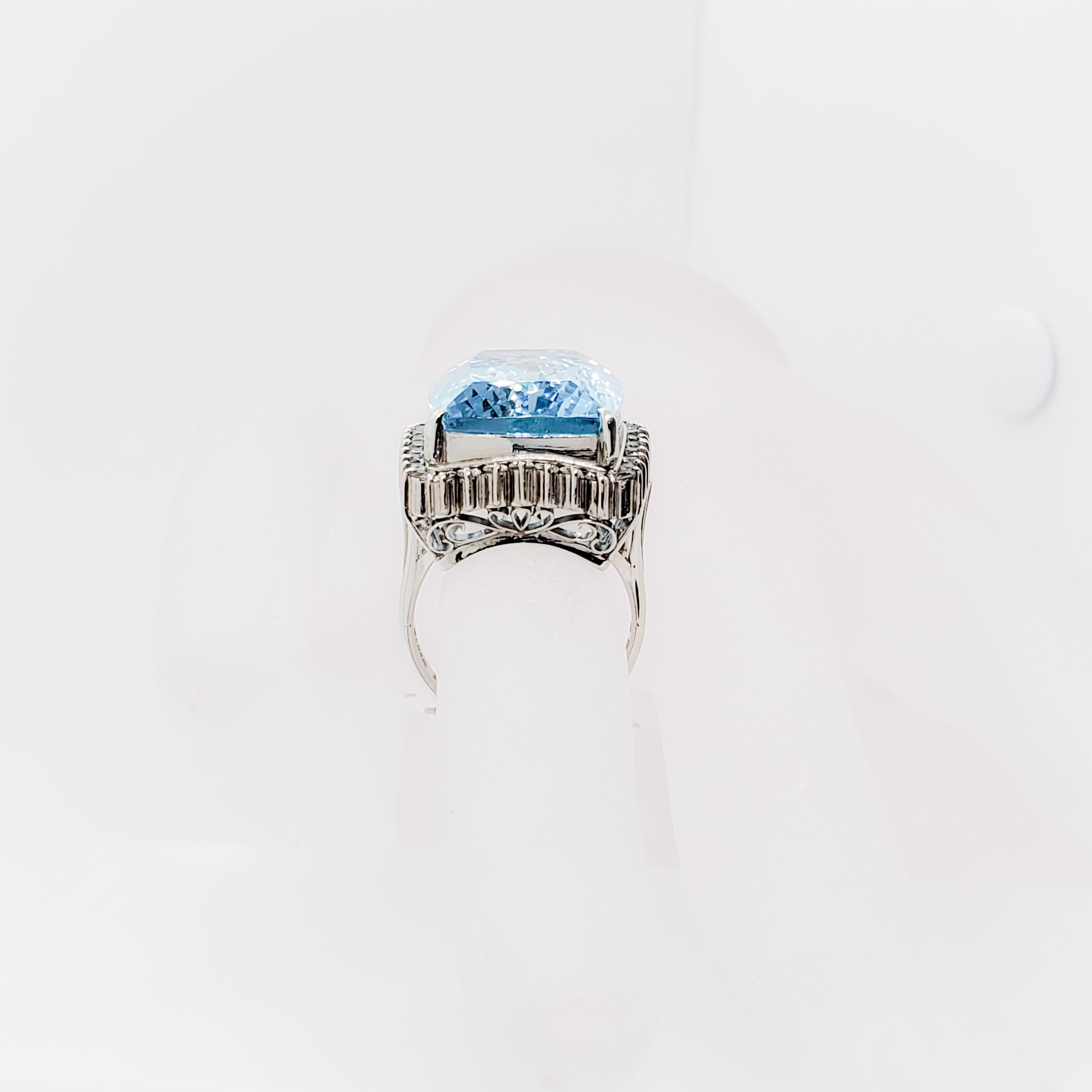 Aquamarine Emerald Cut and White Diamond Cocktail Ring in Platinum 1