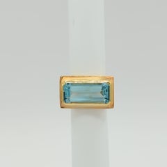 Aquamarine Emerald Cut Cocktail Ring in 18K Two Tone Gold