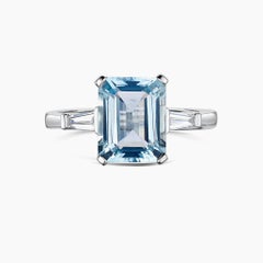 Aquamarine Emerald Cut Diamond Platinum 950 Ring