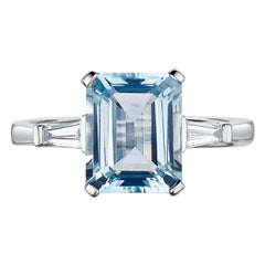 Aquamarine Emerald Cut Diamond Platinum 950 Ring
