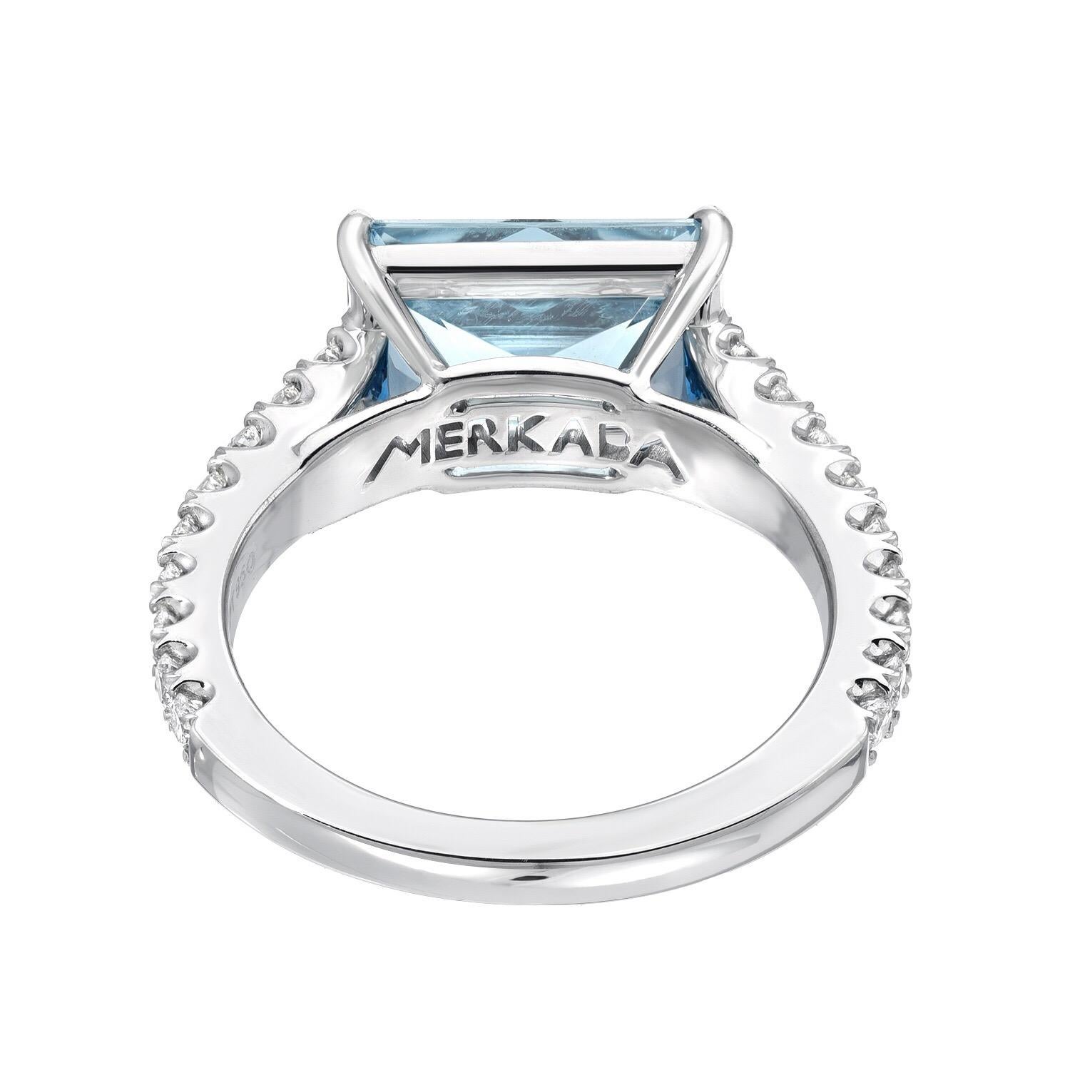 Aquamarin & Diamant Platin Cocktail Ring - Luxus Geschenk von Merkaba Schmuck (Smaragdschliff) im Angebot