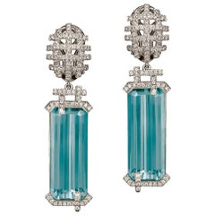 Goshwara Emerald Cut Aquamarine And Diamond Earrings