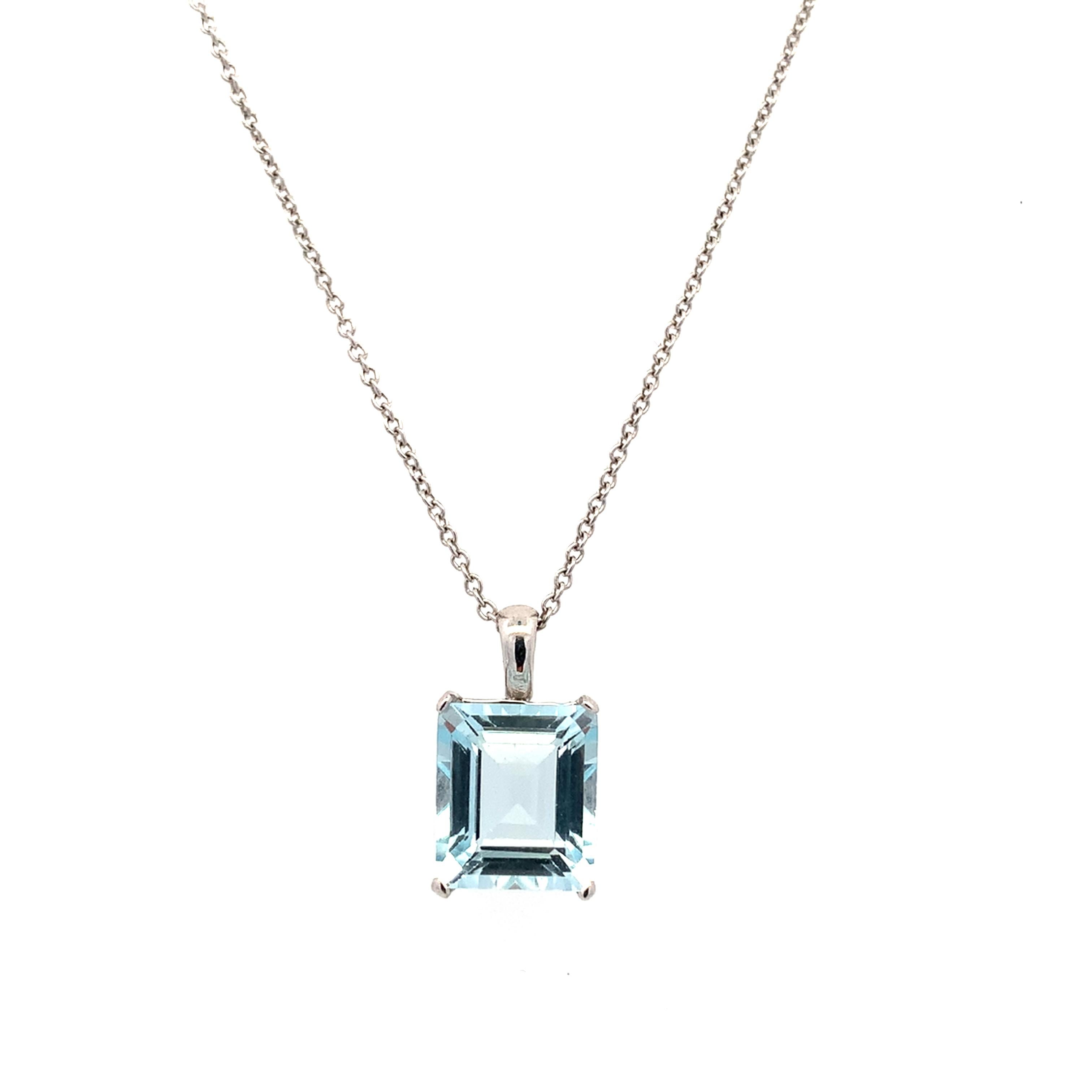 da uomo o donna Collana con ciondolo con acquamarina taglio smeraldo in oro bianco 18 ct. in vendita