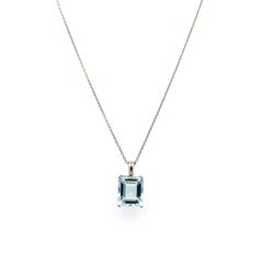 Aquamarine emerald cut pendant necklace 18k white gold