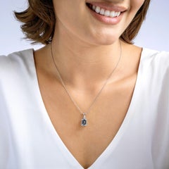 Aquamarine Emerald-Cut Pendant Necklace in Silver with Diamonds