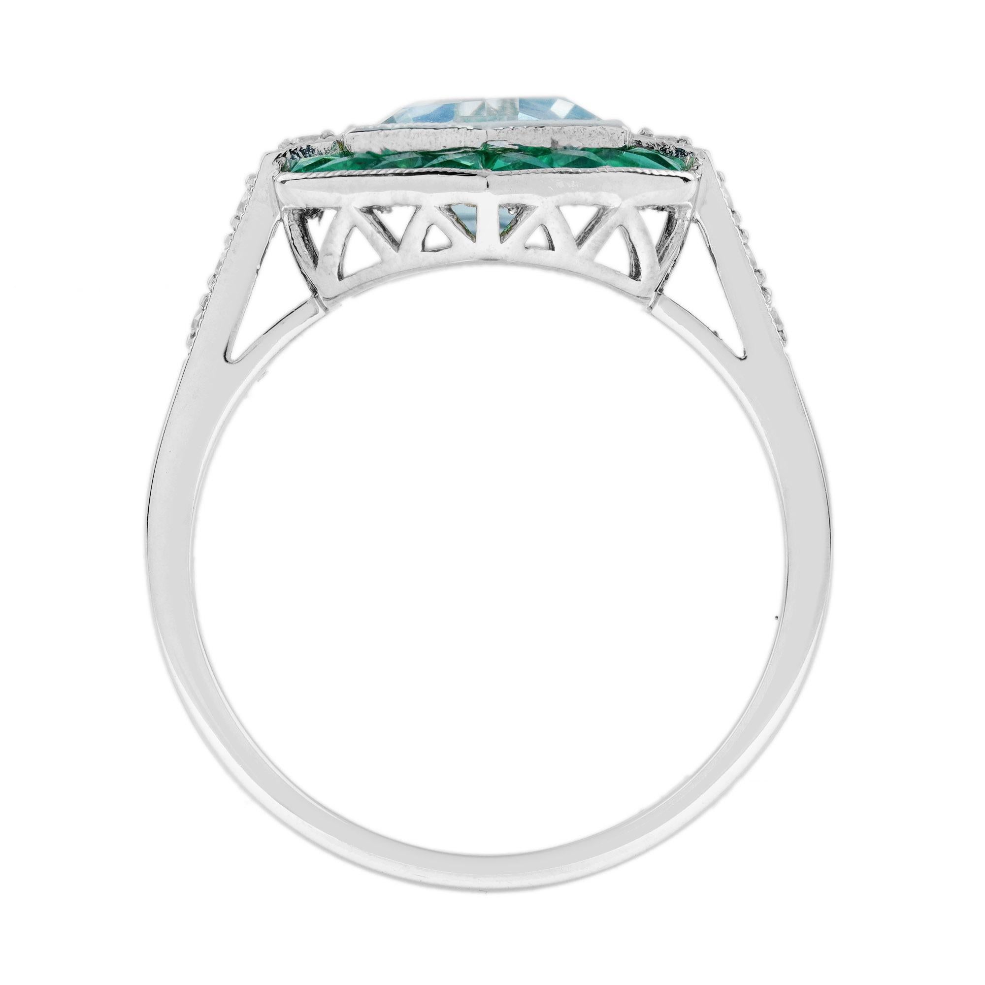 Anello con smeraldo e diamante in stile Art Deco, esagono in oro bianco 14 carati In condizioni Nuovo in vendita a Oakton, VA