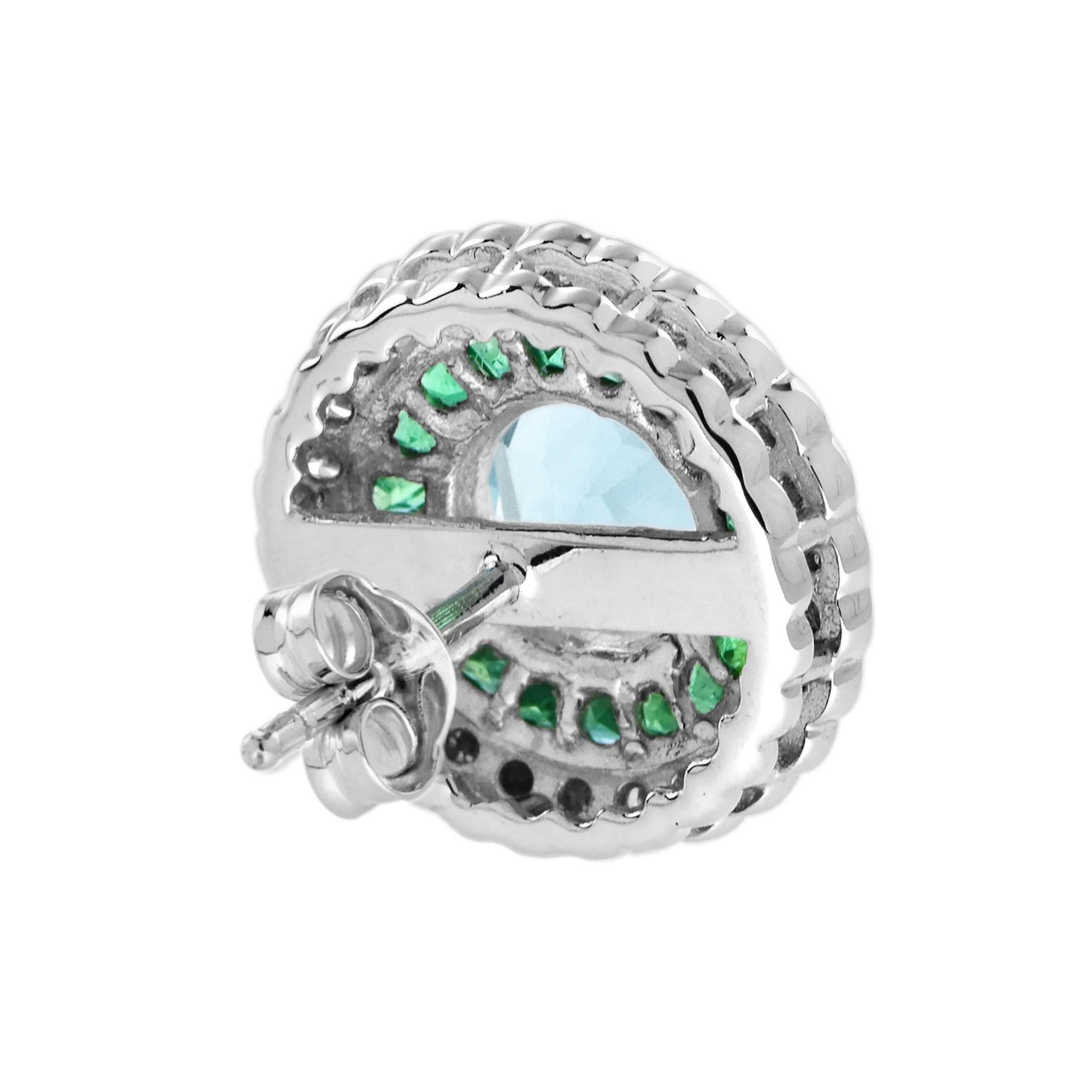 Aquamarin Smaragd Diamant Art Deco Stil Ohrstecker Weißgold Ohrringe im Zustand „Neu“ im Angebot in Oakton, VA