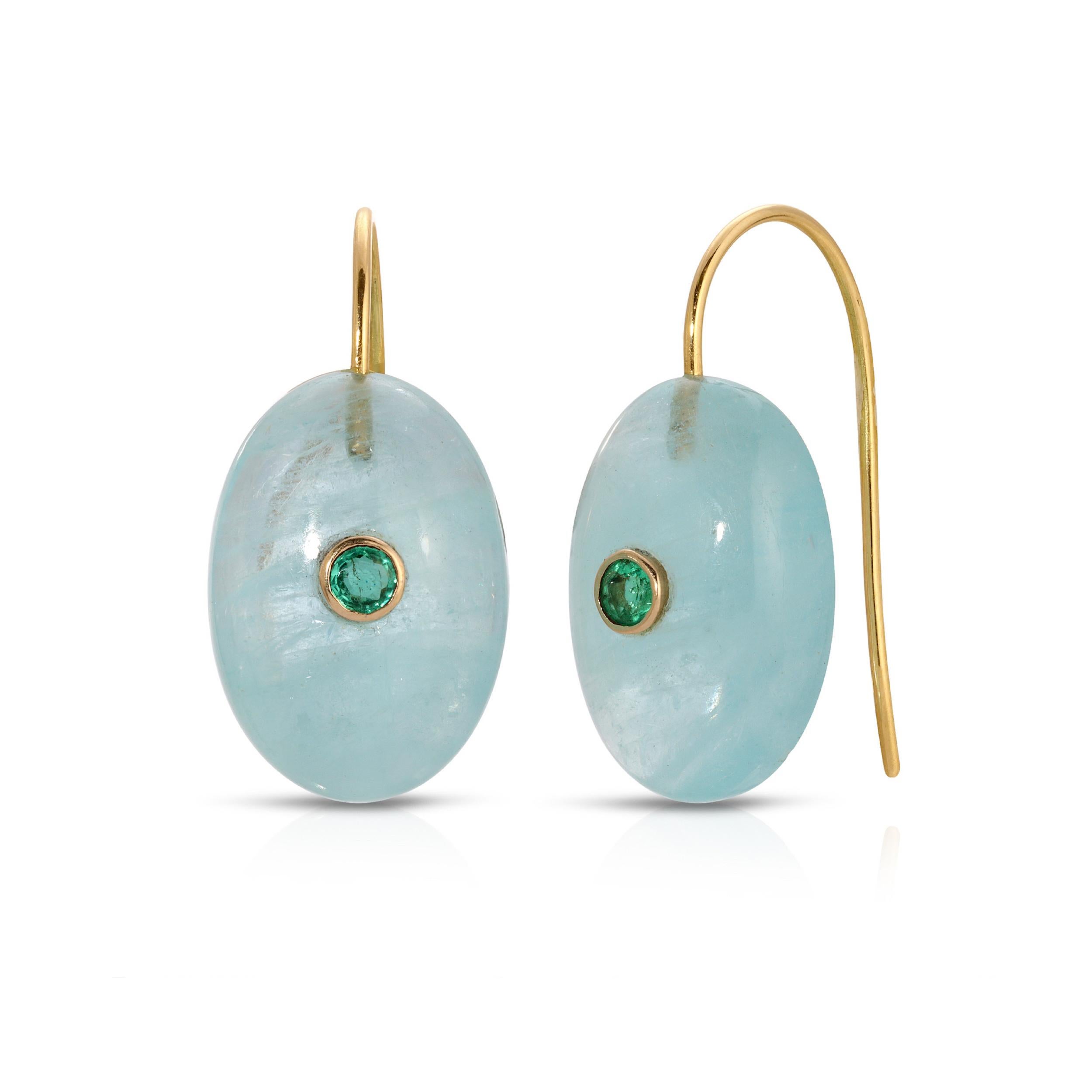 Mixed Cut Aquamarine Emerald Drop Earrings For Sale