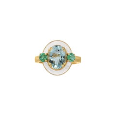Emaille-Ring mit Aquamarin und Smaragd