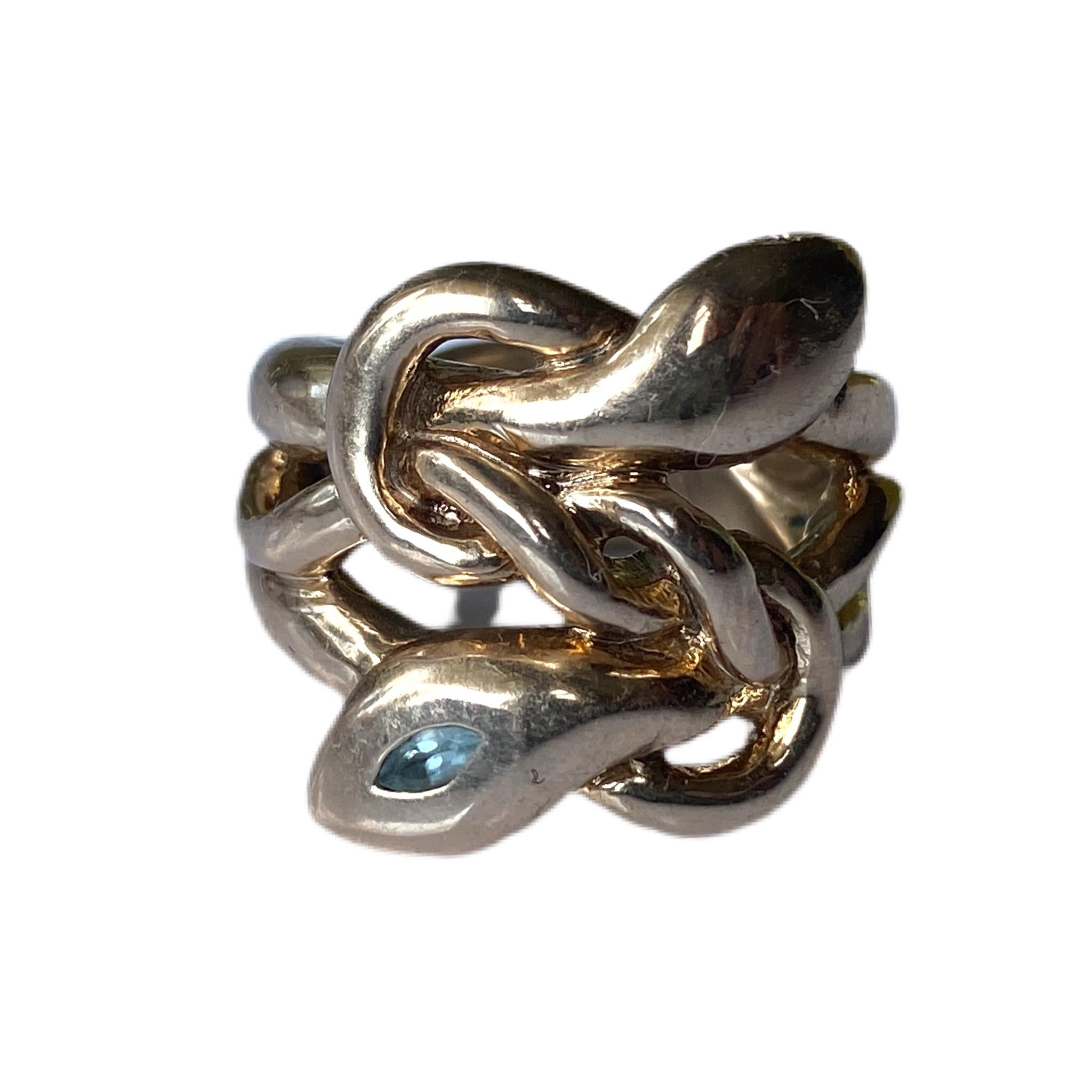 Marquise Cut Aquamarine Emerald Ruby Snake Ring Cocktail Ring Bronze J Dauphin For Sale