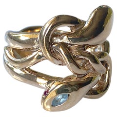 Bague cocktail aigue-marine, émeraude, rubis, rubis et serpent J Dauphin en bronze