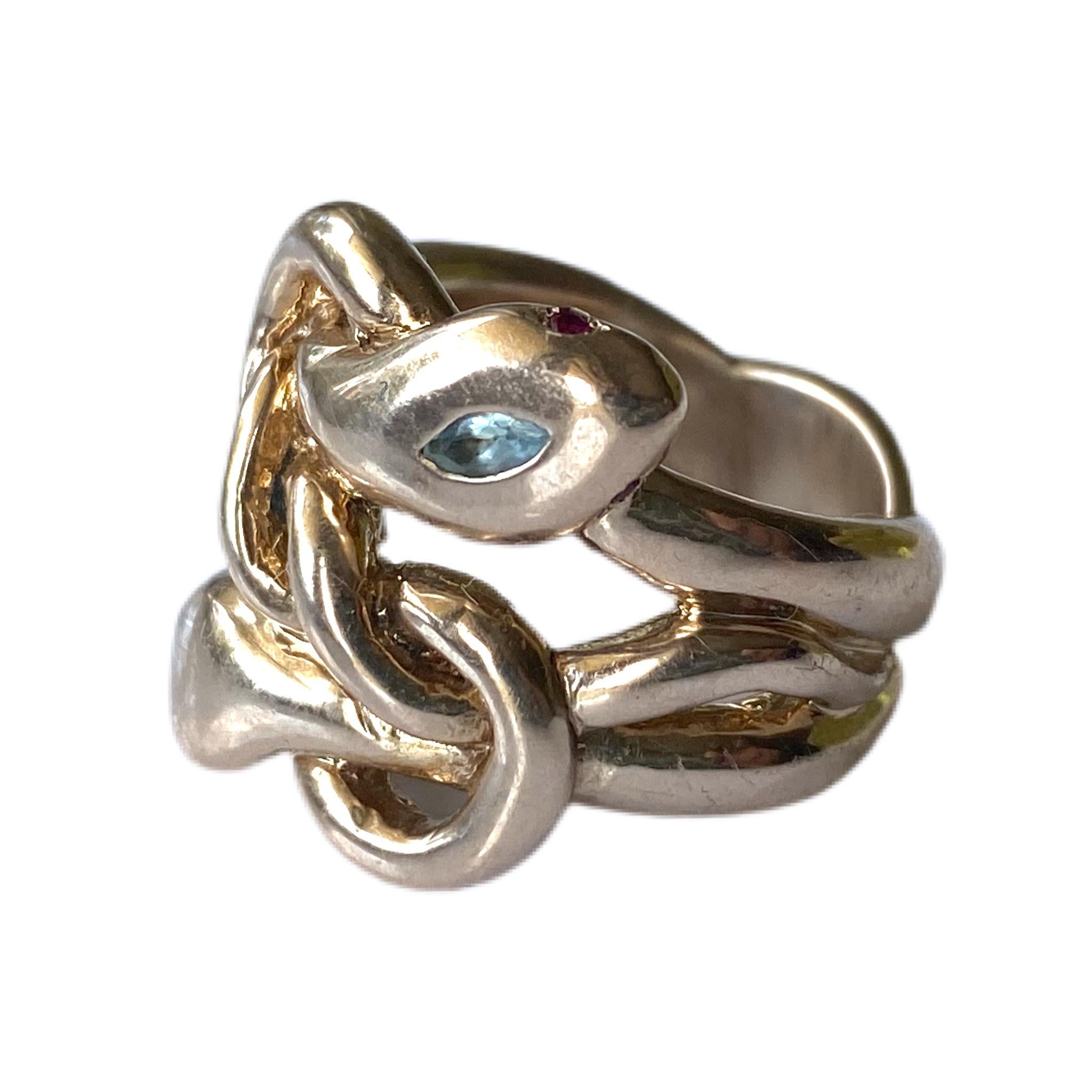 Victorian Aquamarine Emerald Ruby Snake Ring Gold Vermeil Cocktail Ring J Dauphin For Sale