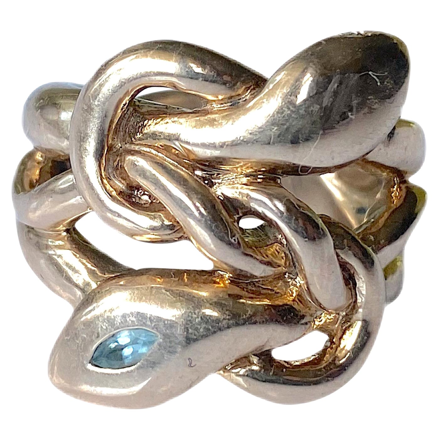 Aquamarine Emerald Ruby Snake Ring Gold Vermeil Cocktail Ring J Dauphin For Sale
