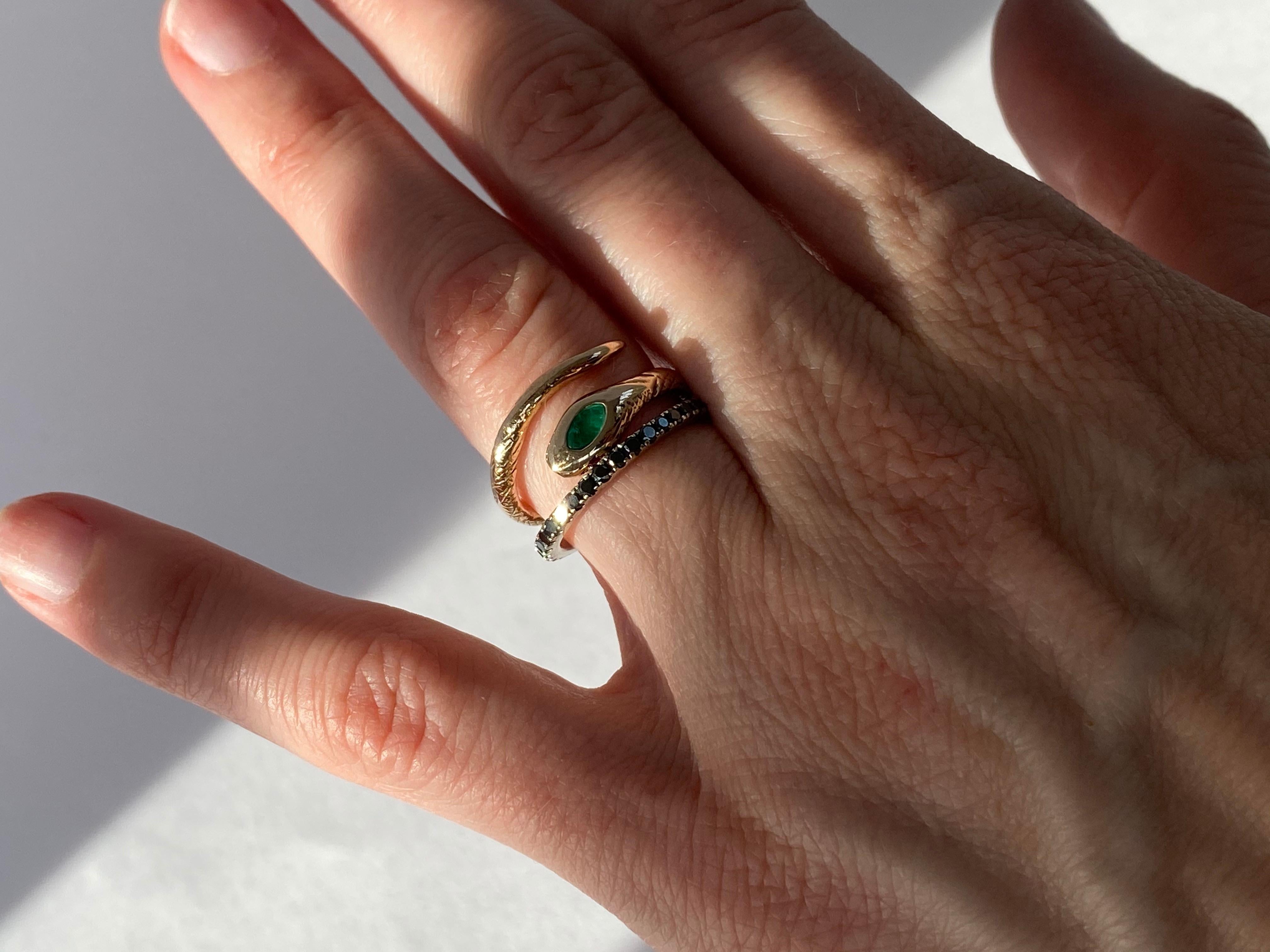 Aquamarine Emerald Snake Ring Victorian Style Bronze J Dauphin 1