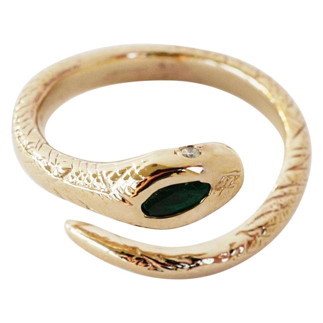 Aquamarine Emerald Snake Ring Victorian Style Bronze J Dauphin 2
