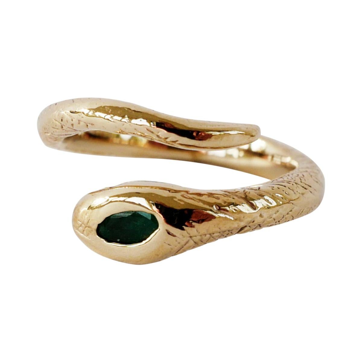 Aquamarine Emerald Snake Ring Victorian Style Bronze J Dauphin 3