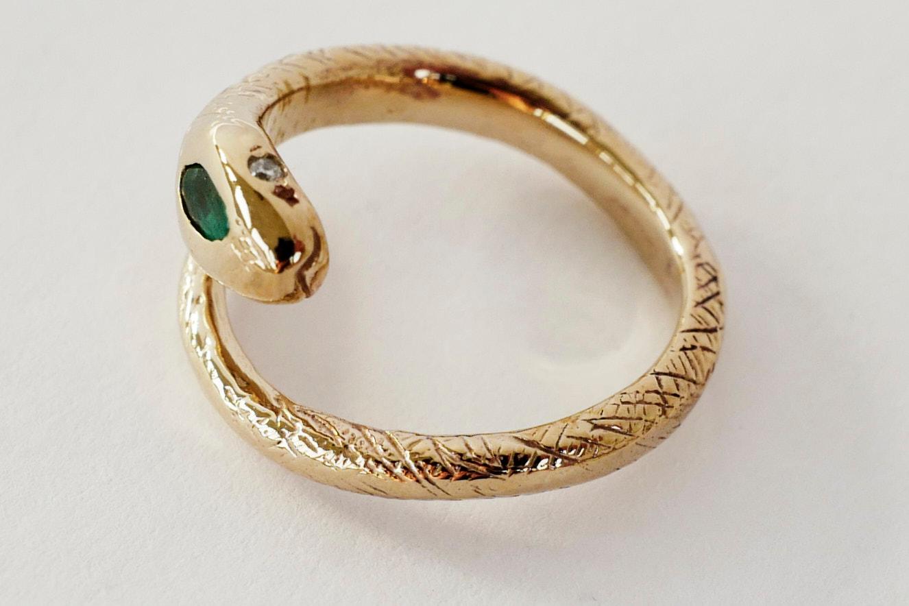 Aquamarine Emerald Snake Ring Victorian Style Bronze J Dauphin 4