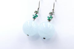 Aquamarine, Emerald & Tsavorite Garnet Drop Ball Earrings